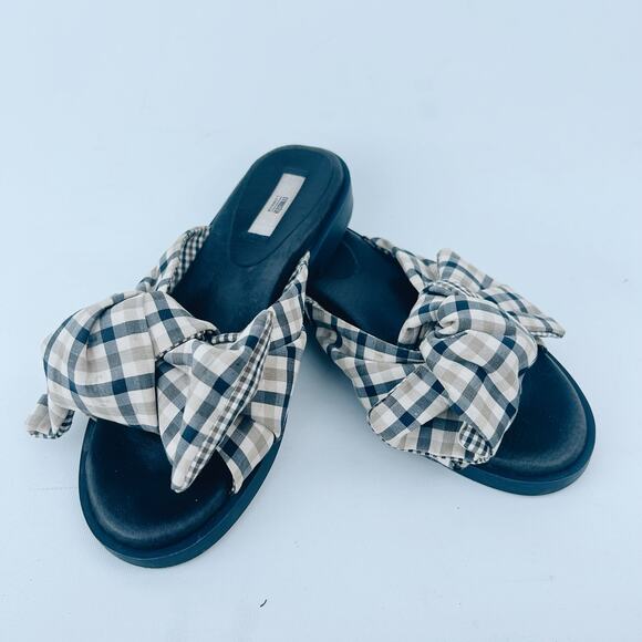 Miista London Valerie Plaid Tartan Bow Sandals Slides Flats Knot 38 Leather 7.5 - Picture 1 of 8